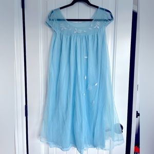 1960s Vintage Blue Nylon Nightgown S or M